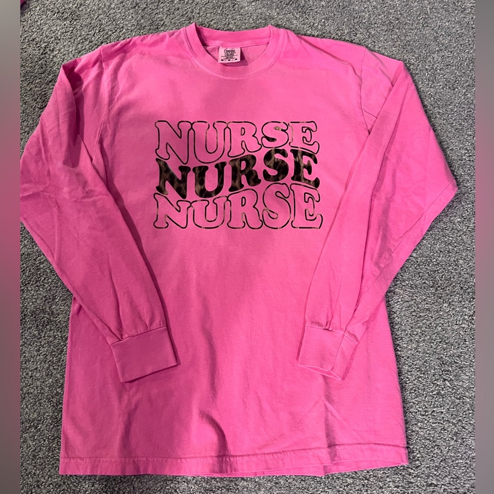 pink long sleeve nurse T-shirt with cheetah print